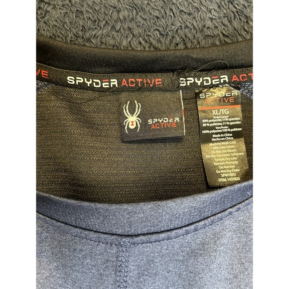 Spyder Shirt Mens Adult XLarge Blue Lightweight Long Sleeve Active Logo Athletic - Picture 2 of 5